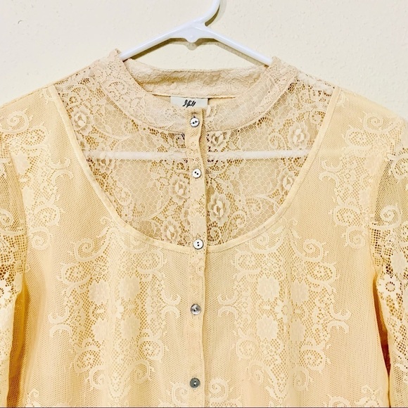 J. JILL cream eyelet lace blouson blouse long sleeves women’s size S - Picture 2 of 8